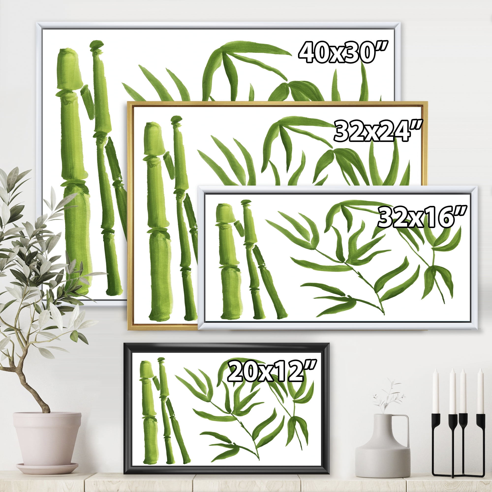 Designart 'The Forest of Bamboo Branches IV' Tropical Framed Canvas Wall Art Print