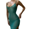 thumbnail image 2 of TheFound Women Spaghetti Strap Low-Cut Mesh Long Dress Sexy See-Through High Split Club Party Dress, 2 of 6