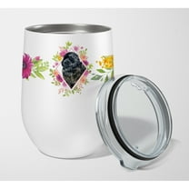 Carolines Treasures CK4163TBL12 Newfoundland Pink Flowers Stainless Steel 12 oz Stemless Wine Glass 12 oz multicolor