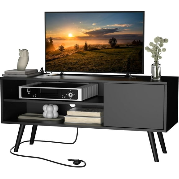 ZHIBO TV Stand for 48 inch TV, Mid Century Modern Entertainment Center with Storage Cabinet, Media Console for Living Room, Black
