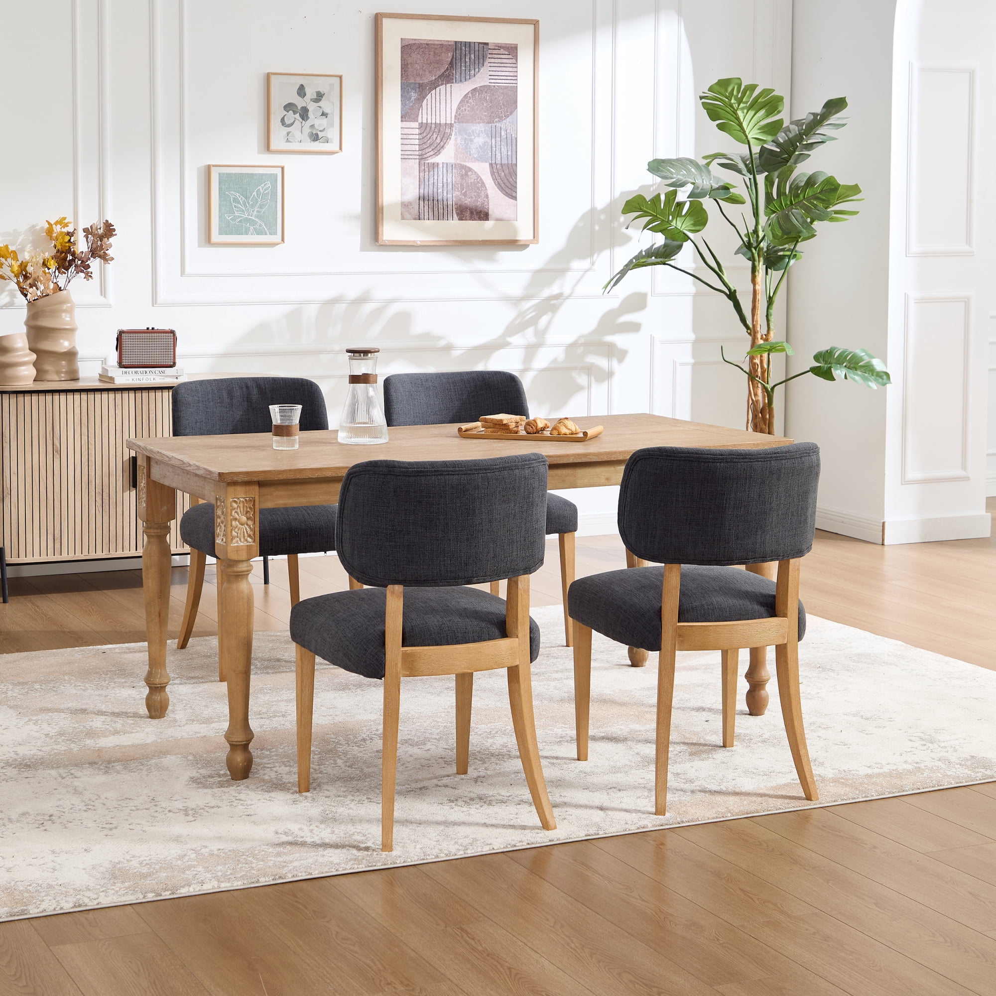 Leumius Dining Chairs Set of 2, Modern Fabric Upholstered Dining Room Chair Kitchen Chairs, Farmhouse Dinner Chair for Kitchen Dining Room Dark Grey