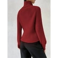 thumbnail image 4 of Sweater for Women High Neck Ribbed Knit Sweater Trendy Clothes Wine Red M, 4 of 8