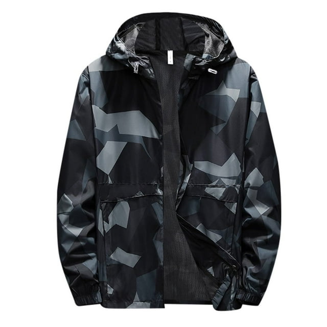 Men‘s Autumn And Winter Printed Hooded Windproof Thin Jacket Coat Top Blouse