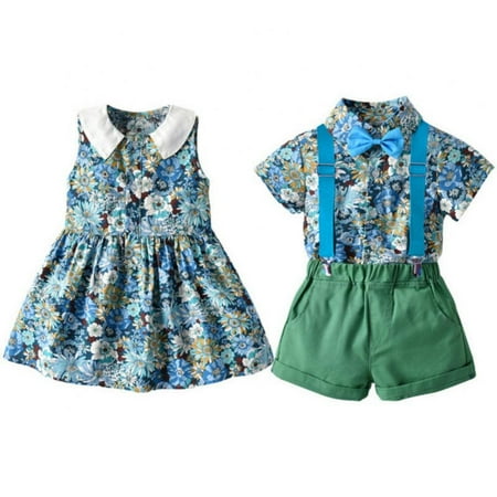 

ESHOO 2Pcs Toddler Baby Boys Girls Brother and Sister Matching Outfits Set Kids Shirts Top + Solid Shorts 3M-5T