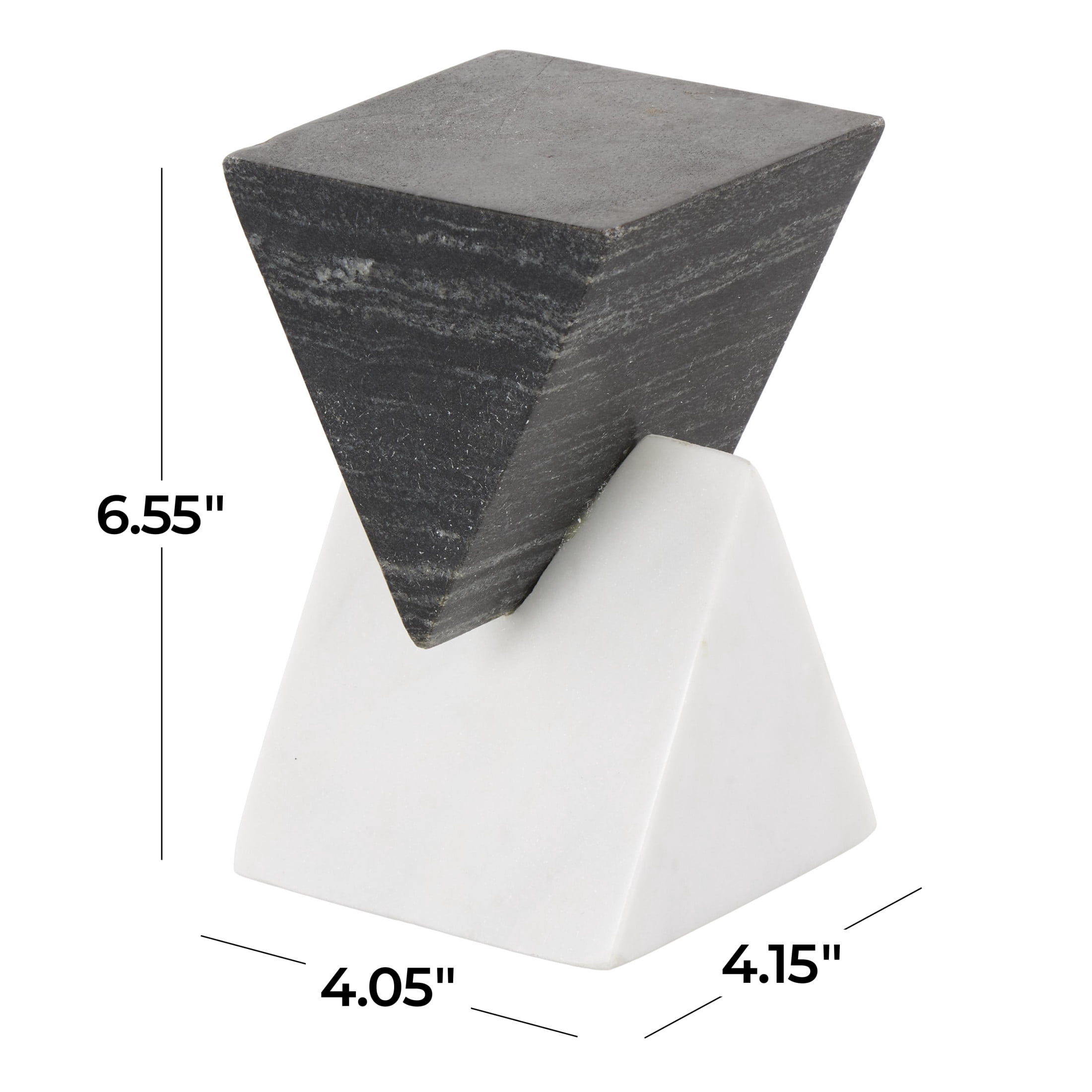 4" x 7" White Marble Stacked Pyramid Geometric Sculpture with White Base, by DecMode