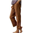 thumbnail image 3 of Oksale Womens Summer Pants Petite Loose Fit Ankle Linen Pants Fashion Lady Straight Leg Trousers with Pockets Causal Drawstring Stretch Waisted Trousers Brown S, 3 of 8