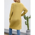 thumbnail image 5 of Womens Long Sleeve Cable Knit Long Cardigan Open Front Button Sweater Outerwear, 5 of 5