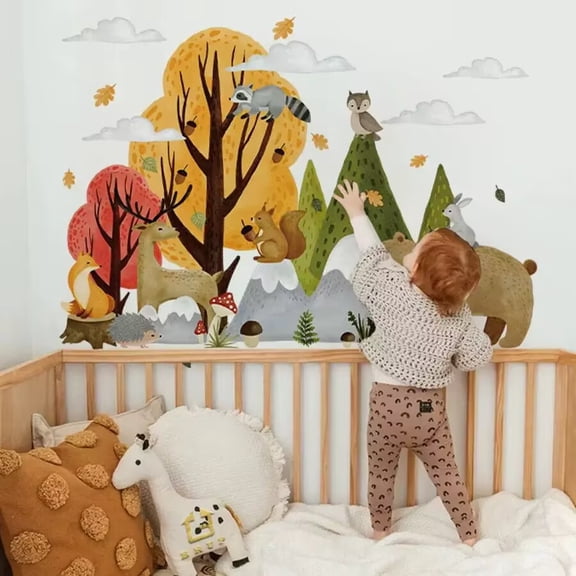 Cartoon forest animal decals, tree decals, bear stickers, animal decals Deer Wall Stickers DIY Removable Peel and Stick Wall Art Decals for Kids Room Classroom Nursery Bedroom Playroom Home Decor