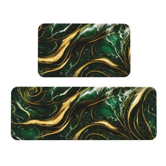 Logiee Green Marble Print Kitchen Mats for Floor Sets of 2,Waterproof Kitchen Rugs,Non Slip Comfort Standing Mat Rug for Home,Runner,Sink,Office,Laundry