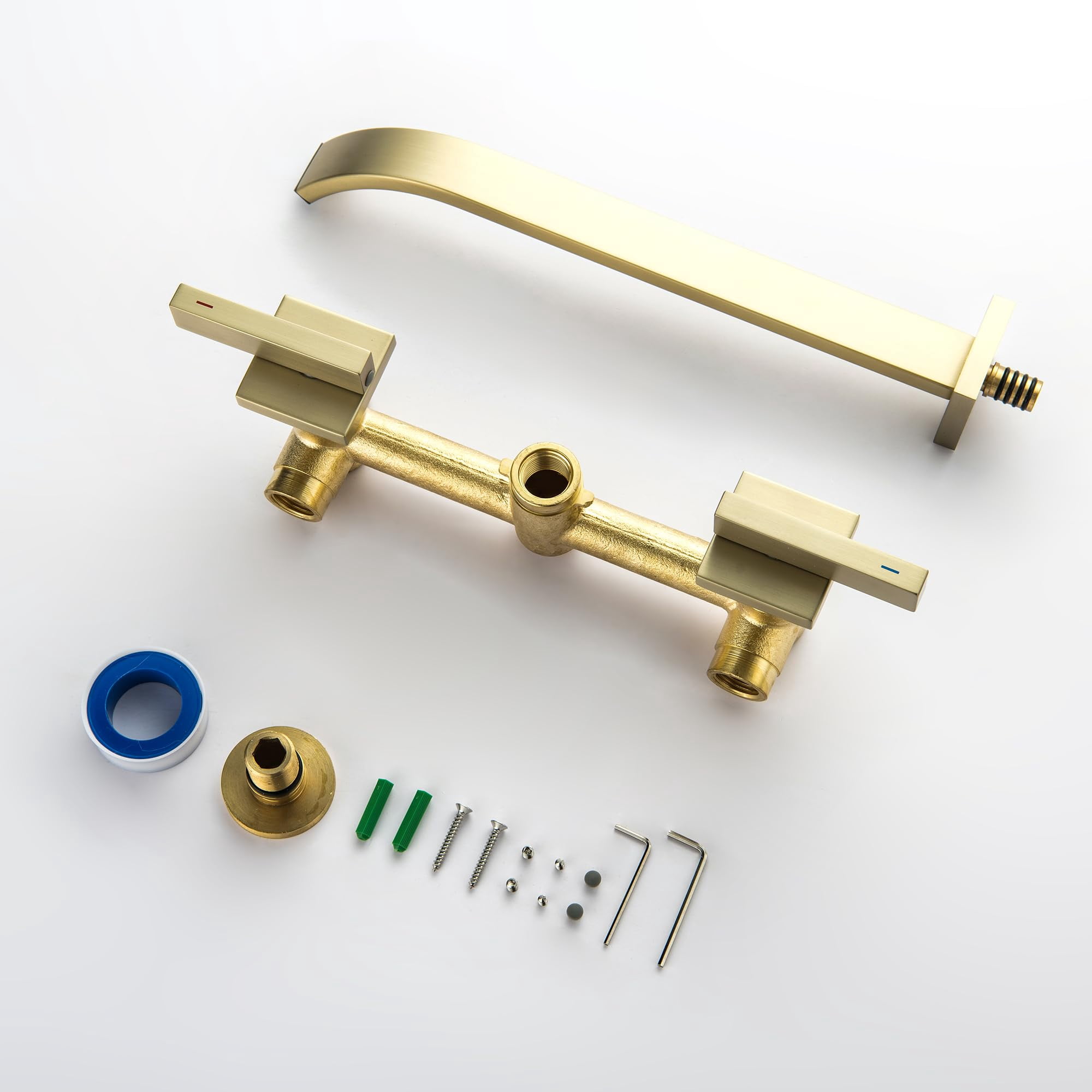 Wall Mount Tub Filler Brushed Gold Bathtub Faucet