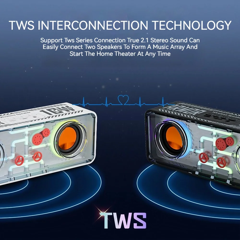 STONEGO Transparent Mech Wireless Bluetooth Speakers - Home, Computer and Gaming Speakers with Colorful Glow - High-Performance Bass Diaphragm Speakers - Enhanced Sound for Games, Music and Movies