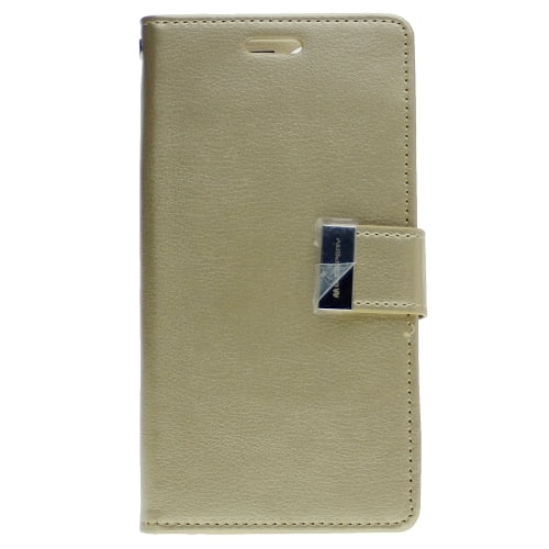 TopSave Goospery Rich MAX(5) Card Slot Leather Folio Wallet Flip Case For iPhone 15 Plus (6.7"), Gold