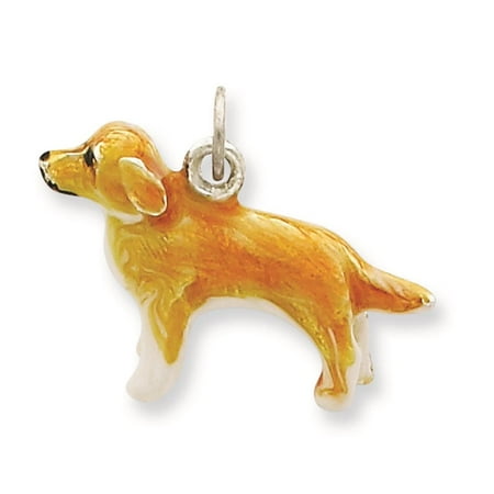 Sterling Silver 3-D Enameled Golden Retriever Solid Charm Pendant