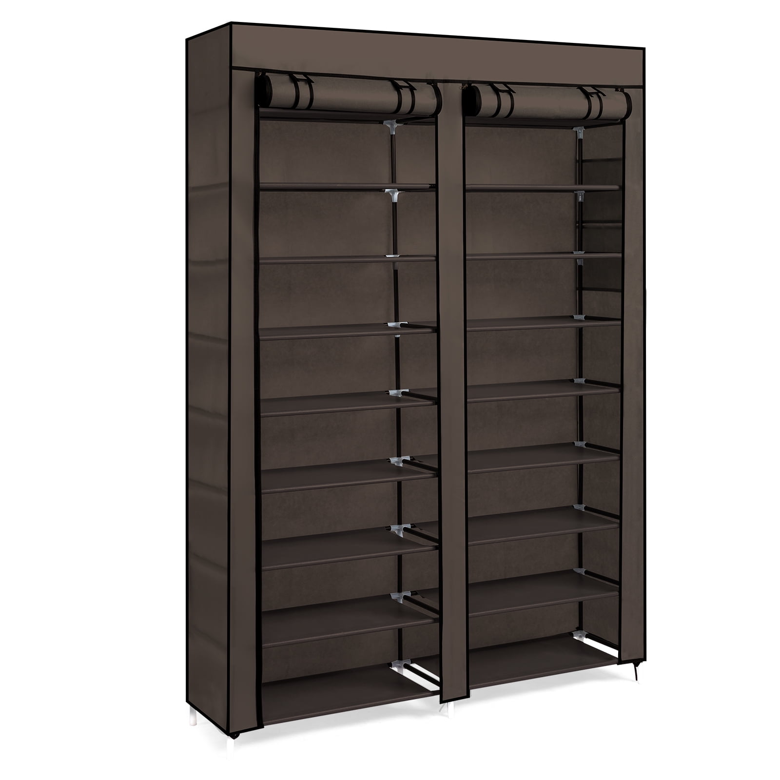 Ktaxon Shoe Rack Storage Organizer, 10 Tiers Double Row Portable Nonwoven Fabric Cover Shoe Rack Holds up to 40 Pairs, Coffee