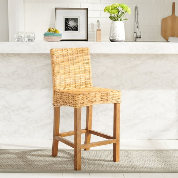 SAFAVIEH Tobie Rattan Counter Stool with Footrest, Natural