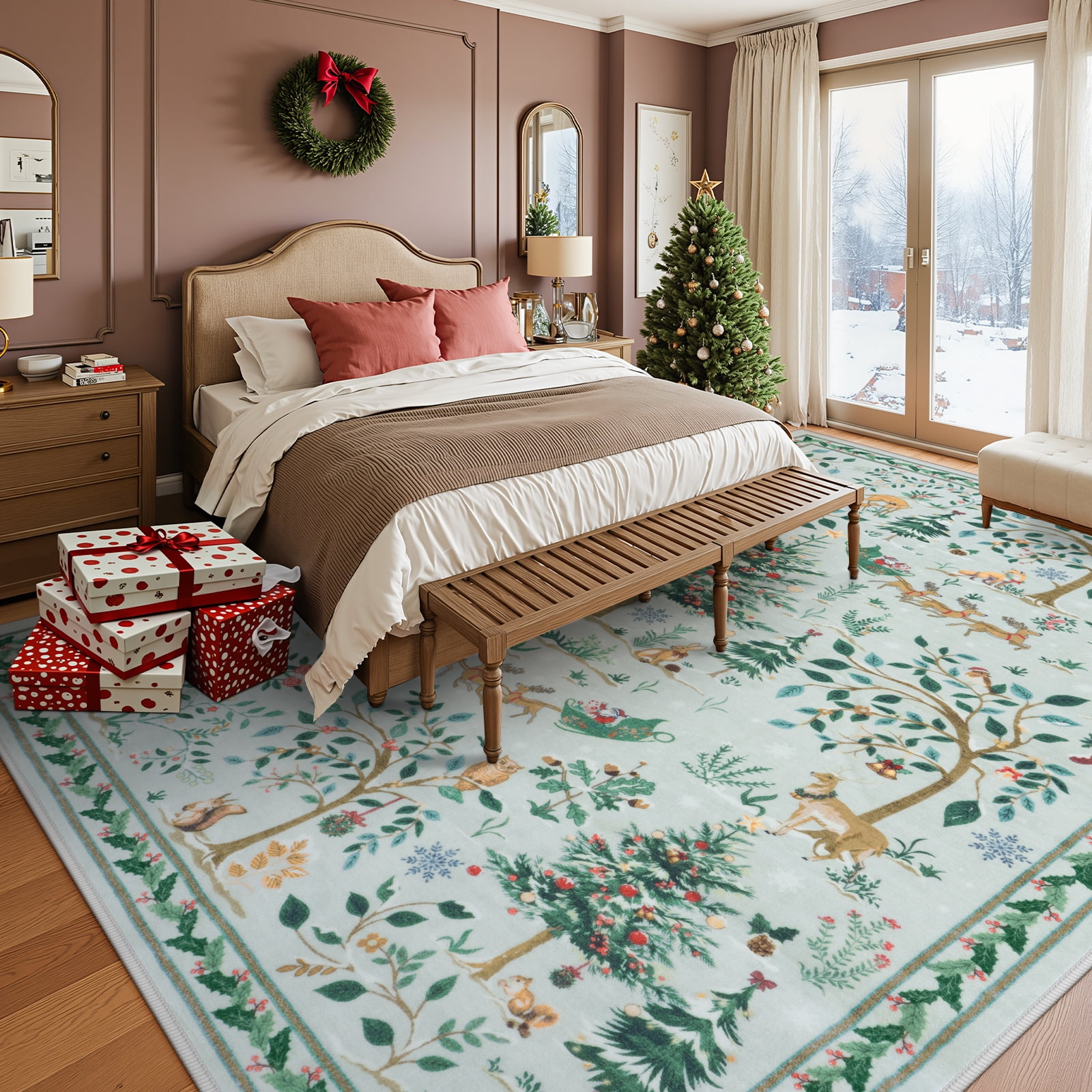 Lahome Christmas Vintage Washable Area Rugs 8x10,Soft Ultra-Thin 8x10 Rugs for Living Room Bedroom, Easy Clean Boho Non-Slip Accent Carpet for Dining Room Office Holiday Decor(8x10ft,Gray)