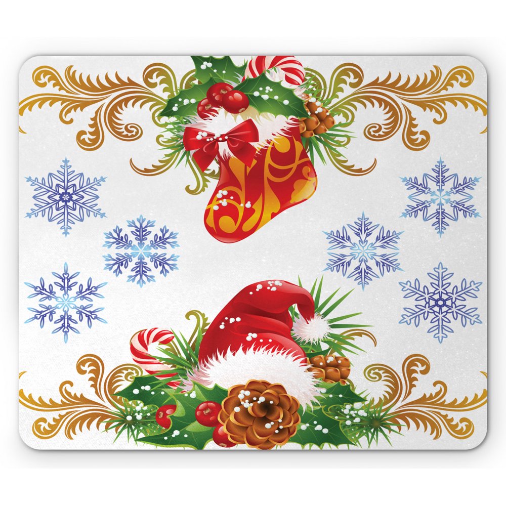 Christmas Mouse Pad, Classical Traditional Design with Stocking Santa