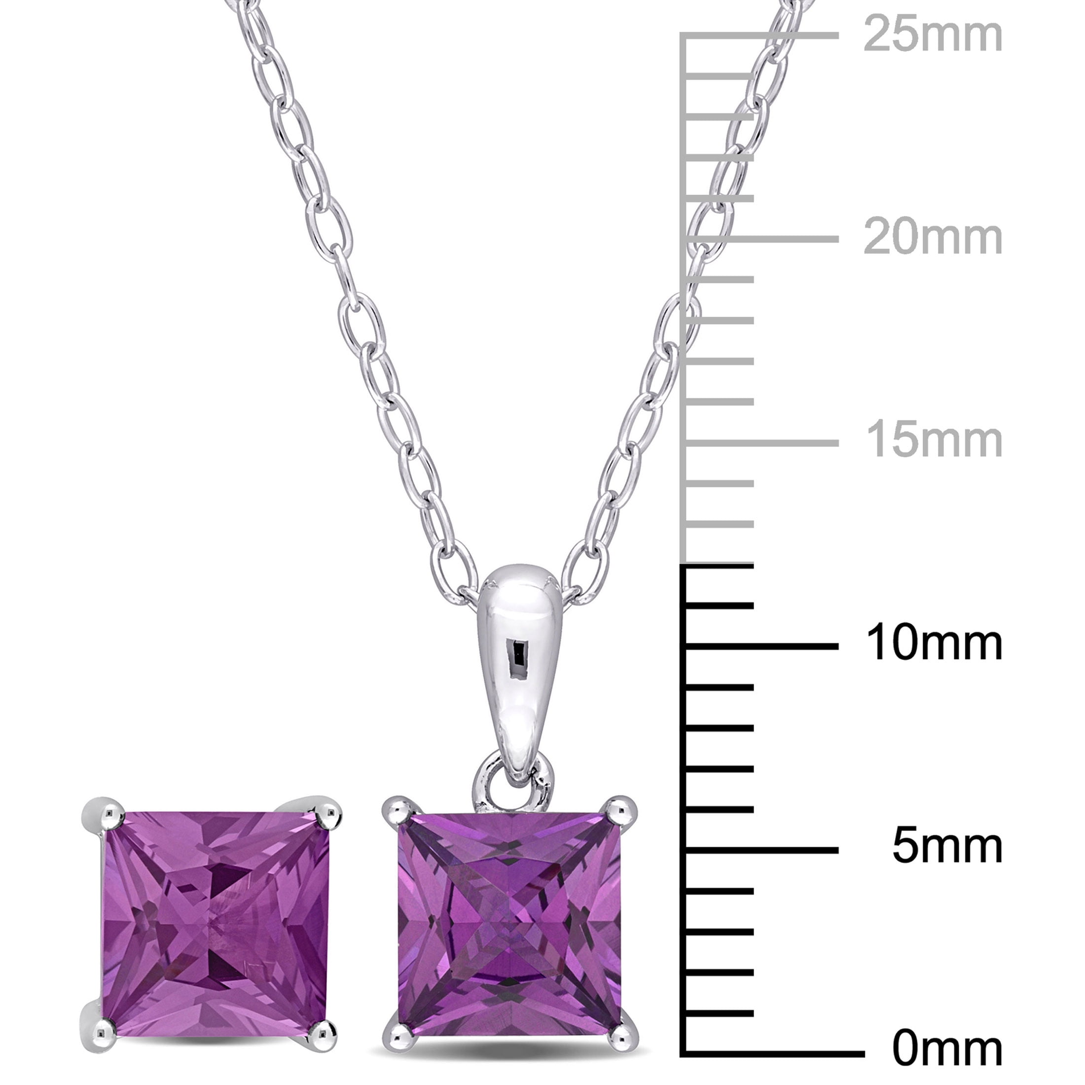 Everly Women's 3 Carat T.G.W. Princess-Cut Simulated Alexandrite Sterling Silver 2-Piece Solitaire Pendant and Stud Earrings Set