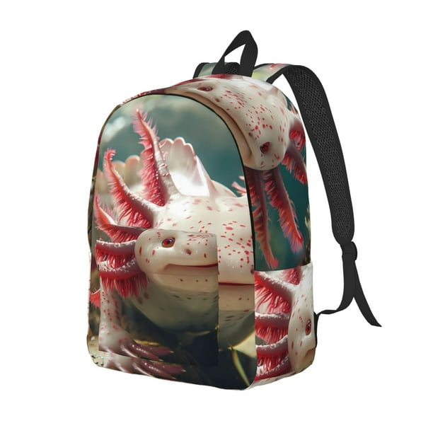 Disketp Colorful Axolotl Underwater print Canvas Backpack Lightweight Travel Daypack Student Rucksack Laptop Backpack-Small