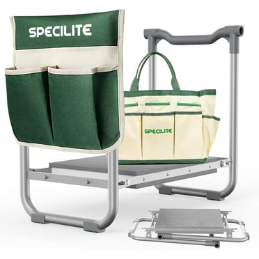 SPECILITE Garden Kneeler Seat, Heavy Duty Foldable Gardener Stool with 2 Tool Pouches, Anti-Knee and Back Pain, Portable Gardening Bench