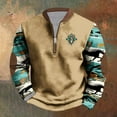 thumbnail image 2 of Feancey Men's Vintage Sweatshirt Zip Up Crewneck Western Pullover Aztec Printed Long Sleeve Fall Sweatshirts with Elbow Patches for Cowboy Khaki XL, 2 of 4