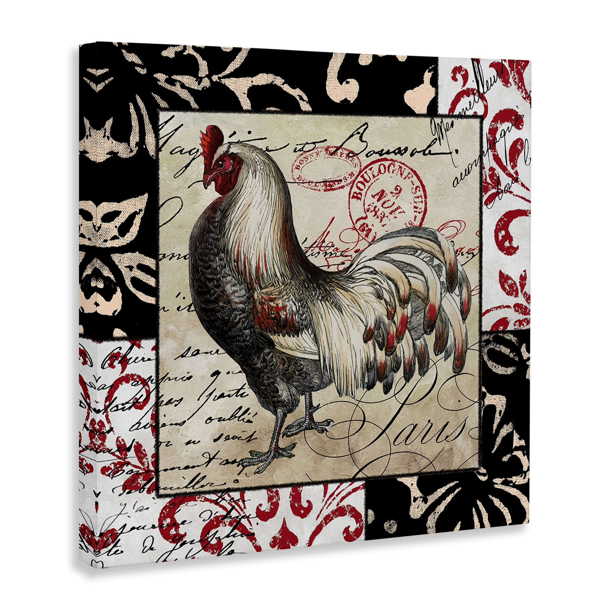 Stupell Industries Hen with Vintage Cursive Animals Painting Wrapped Canvas Art Print Wall Art, 17 x 17