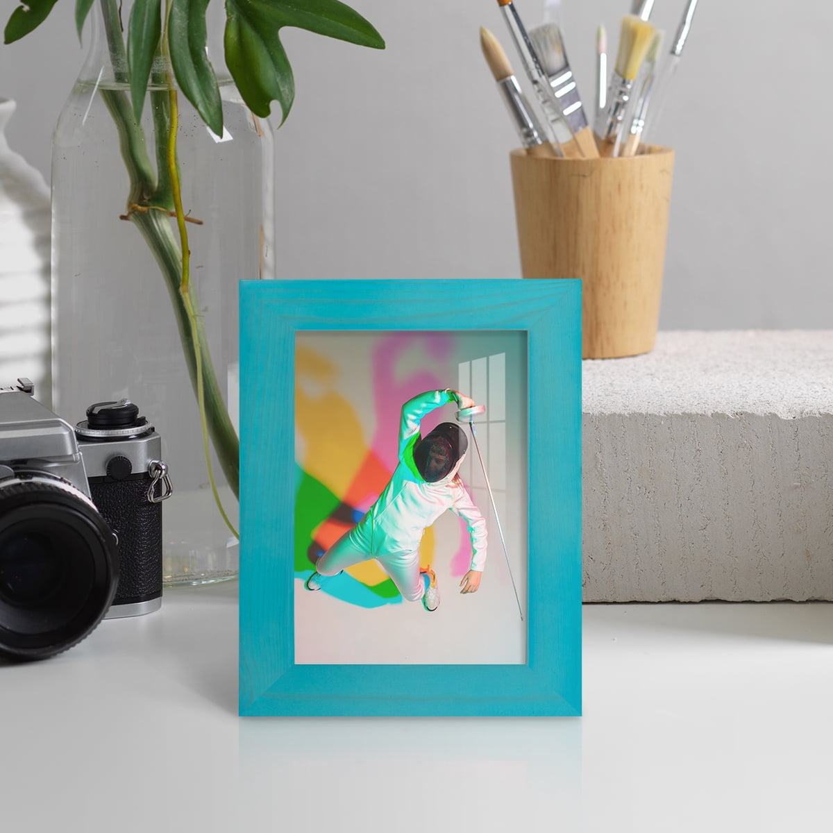3.5x5 Wood Grain Picture Frame - Cyan