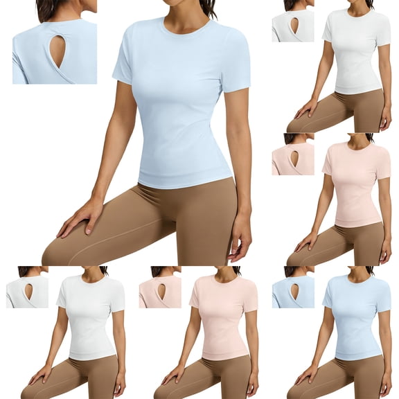 Ihhxva Women's Slim Fit Moisture-Wicking Yoga Cutout Backless Workout Tee Racerback Breathable Athletic Top for Gym Running Training S-2XL