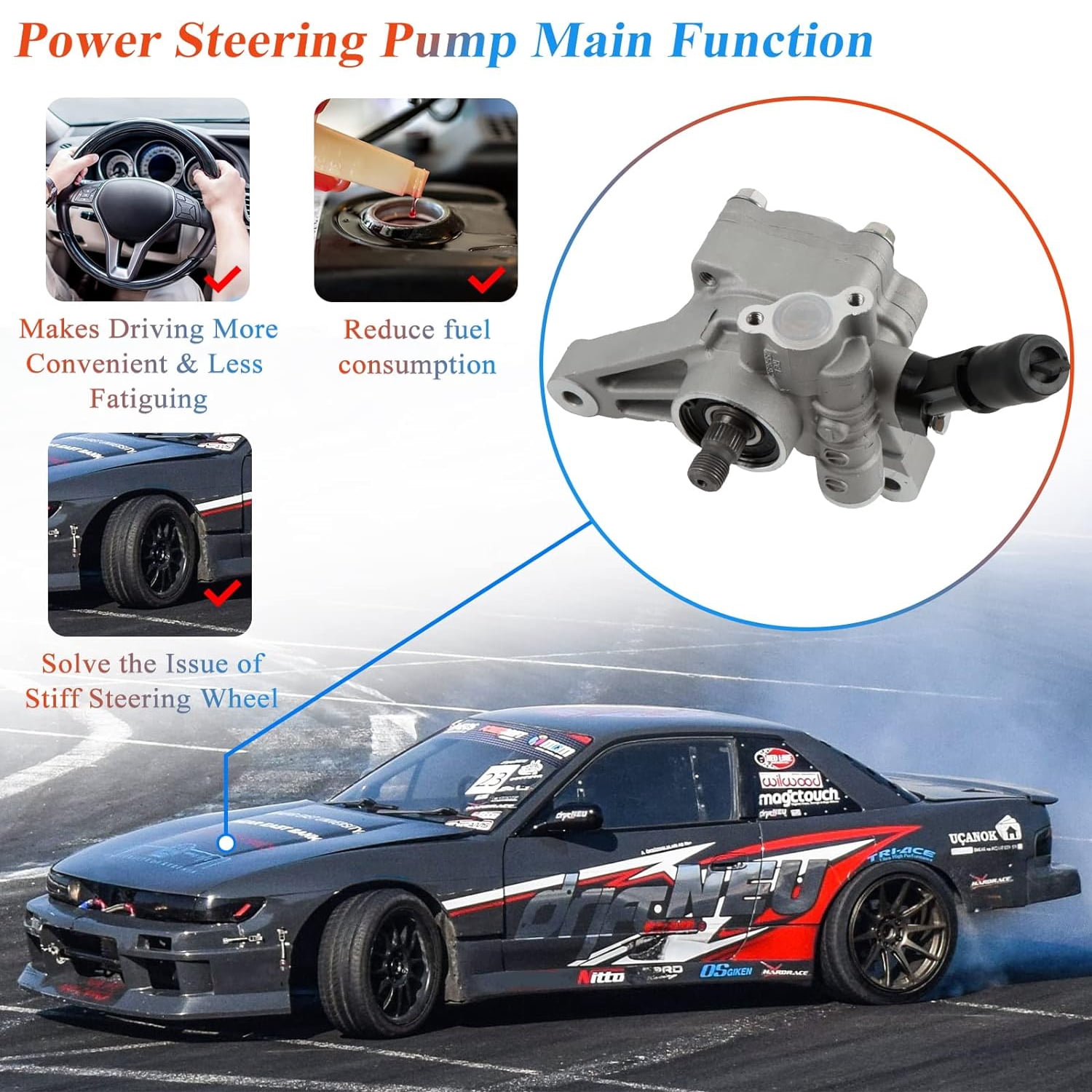 PANGOLIN Power Steering Pump Compatible with 2003-2007 Honda Accord 3.0L Power Assist Pump Replacement Part OE 21-5349, 56110-RCA-A01, 56110-RCA-A02, 56110-RDJ-A02