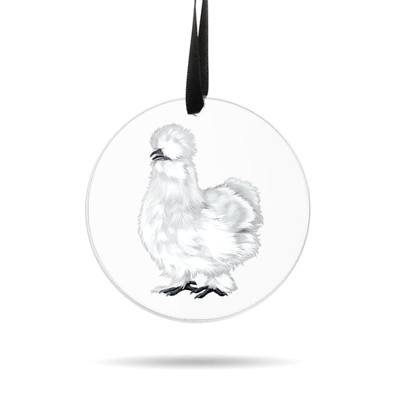 WIRESTER Large 3 inch Acrylic Ready to Hang Ornament, Hanging Ornaments for Christmas Tree Holidays Party Home Office Xmas Tree Decoration Gift - White Silkie Chicken