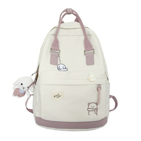 

Toyella Women s Preppy Japanese Style Ins Backpack White With badge and bunny pendant