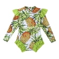 thumbnail image 6 of Cowsor 2-12 Years Girls One Piece Swimsuit Pineapple Print Long Flutter Sleeve Modest UV Protection Swimwear for Summer Beach Pool Training, 6 of 6