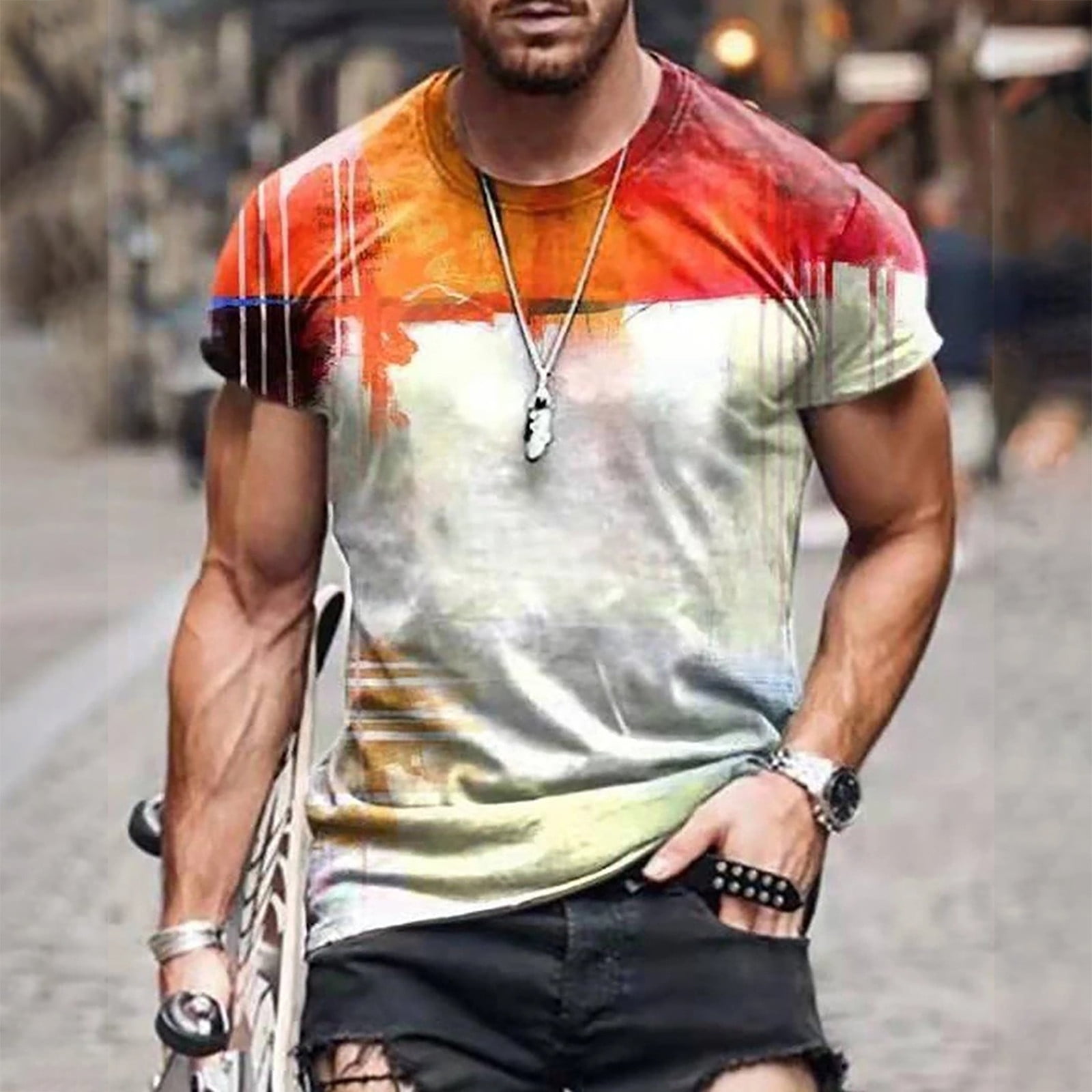 Fashionable Design 3D Muscle Printed Men Short Sleeve T-Shirts O Neck Tops ND 