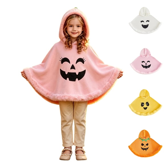 Girls Hooded Cape Pumpkin Ghost Face Cloak Ghost Halloween Cosplay Kid Halloween Size 2-6 Years