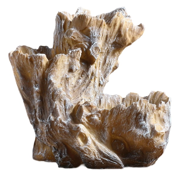 Maceta de resina con forma de tocón de árbol, adorno de madera de árbol, escultura de resina Marrón Blanco