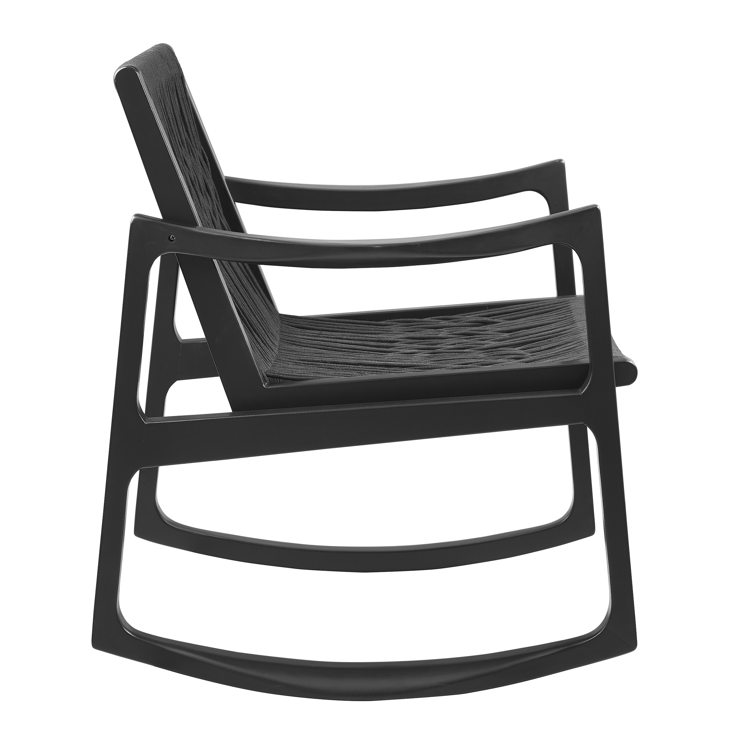 Powell Quinlan Mid Century Modern Woven Rope Beechwood Rocking Chair, Black
