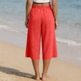 thumbnail image 3 of Lumtrix Cotton Linen Wide Leg Capri Pants for Women Casual Summer Cropped Pant with Pockets Elastic Waist Beach Lounge Trousers for Work Travel Vacation Red 2XL, 3 of 4