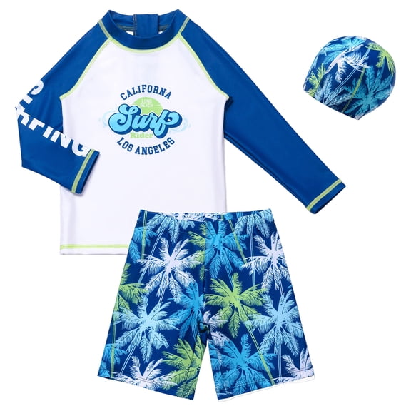 WUANDIXFA Toddlers and Baby Boys Rash Guard Swim Set for Boys Long Sleeve Bathing Suits with Swim Trunks Two Piece Swimwear (Blue, 7-8 Years)