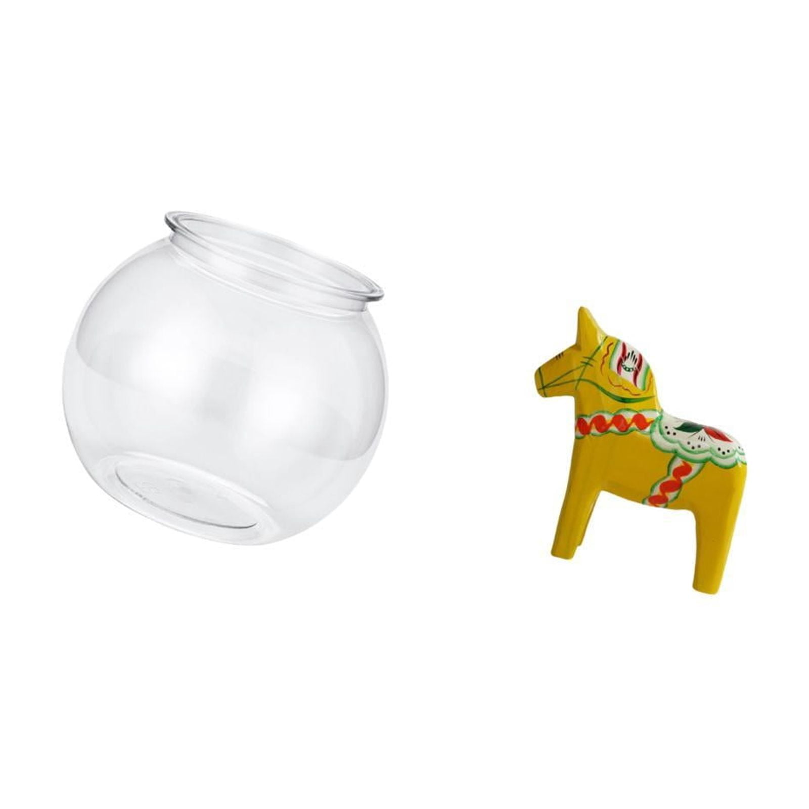 Desktop Aquarium Tank Transparent Fish Bowl Vase Solid Wood Dala Horse Creative Decor for Home Office Table Display