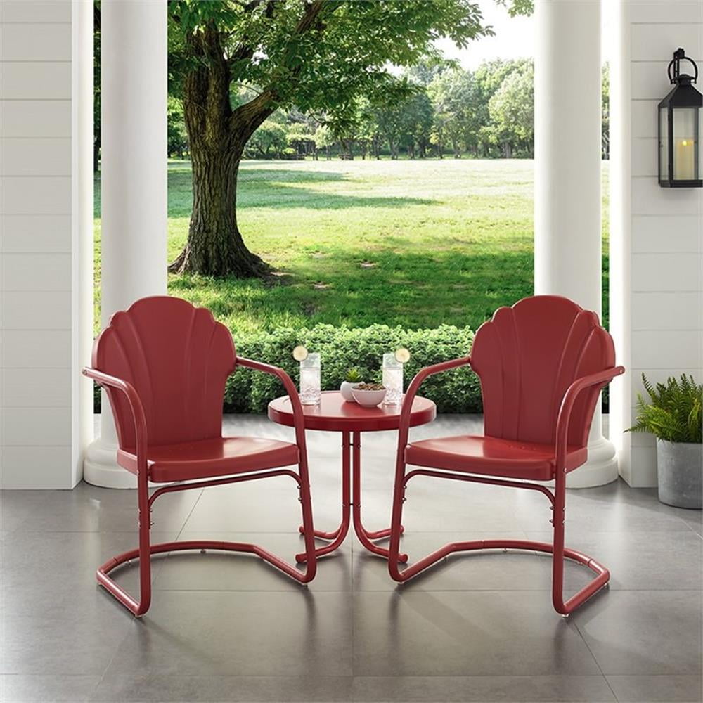 Crosley Furniture Tulip 3 Piece 22"Round Metal Patio Conversation Set in Red