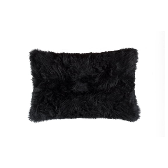 Zealand Sheepskin Pillow 12x20 Black Soft Decorative 1 Piece