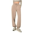 thumbnail image 3 of Gmluru Women's Wide Leg Pants Solid-Color Casual Sporty Style Pocket Elastic Waist Drawstring Comfortable Sweatpants Trousers Business Work Casual Pants Khaki S-2XL, 3 of 9