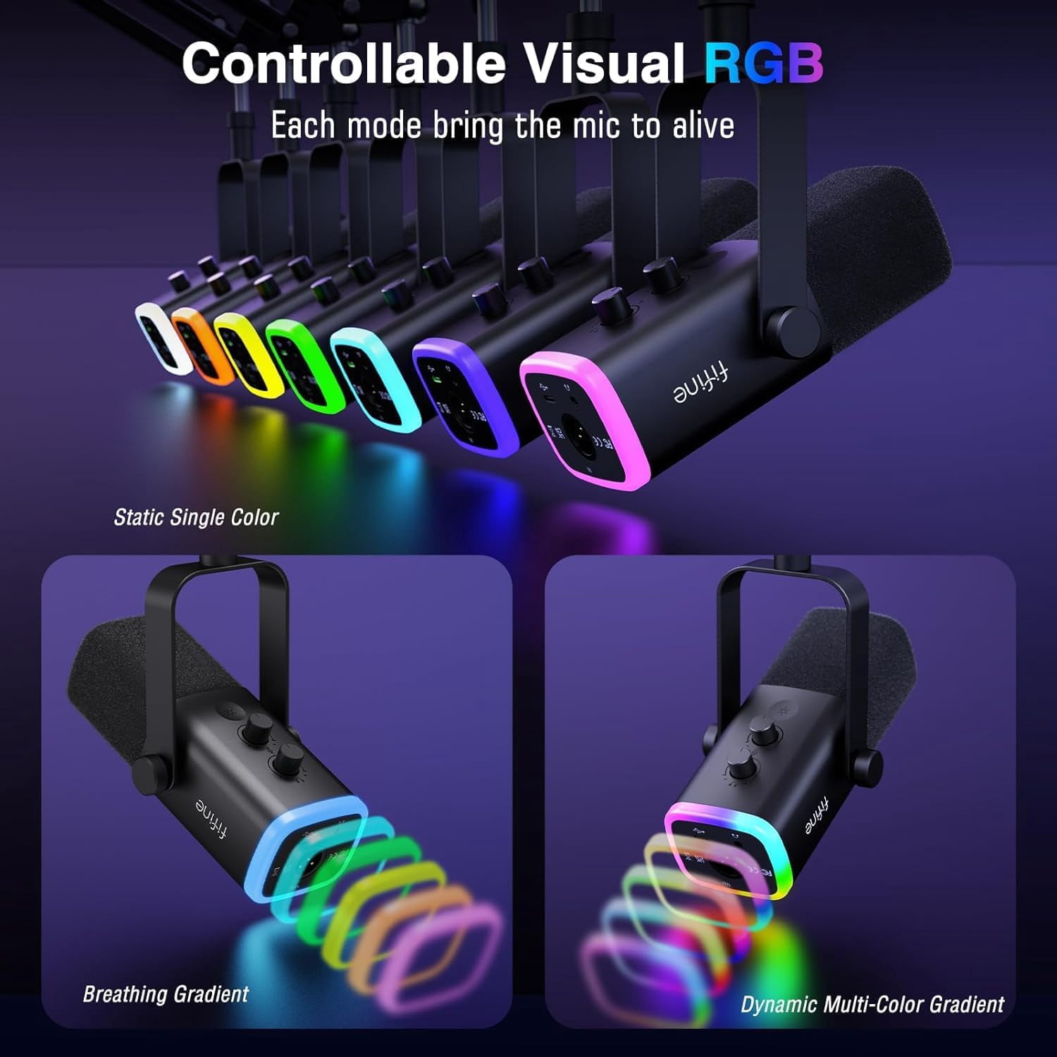 Dynamic Gaming Microphone with RGB Light and  Arm Stand Kit for PC Streaming Podcast Recording