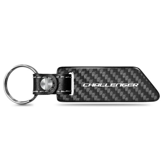 Dodge Challenger Real Carbon Fiber Blade Style Black Leather Strap Key Chain