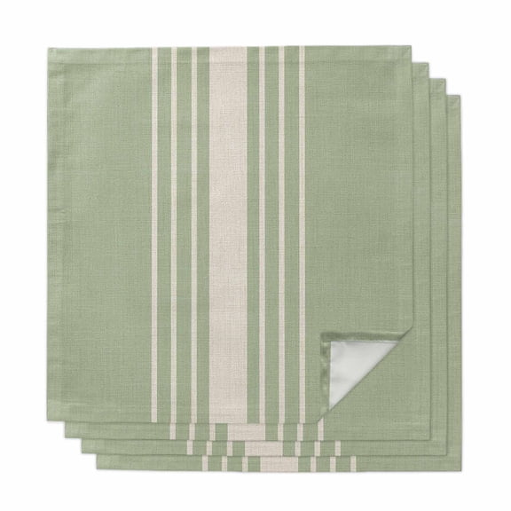 Sage Green Beige Striped Cloth Napkins, Modern Farmhouse Retro Lines Washable and Reusable Dinner Napkins Set of 4, Table Napkin for Kitchen Party Birthday Wedding Hotel Housewarming 20"x20"