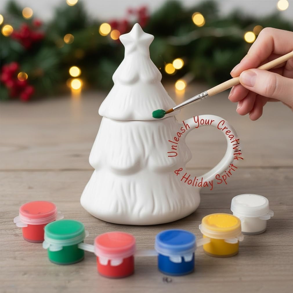 Tasse à Peindre DIY De Noël – Kit Créatif En Céramique Blanche, Peintures Incluses, Activité Familiale