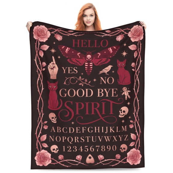 Ouija Board Blanket, Gothic Witch Flannel Throw Blanket, Soft Cozy Spooky Blanket for Sofa, Couch, Bed, Halloween Home Decor Gift 50x40