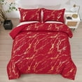 thumbnail image 2 of Red Gold Metallic Marble Comforter Set Queen Size,3pcs Soft Microfiber Bedding Set Adult(90"x90"), 2 of 4