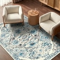 thumbnail image 3 of MeyJey Boho Indoor Living Room Area Rug 9'x12', Non-Slip Machine Washable Vintage Oriental Distressed Floor Carpet for Bedroom Dining Kitchen Hallway, Blue/Beige, 3 of 15
