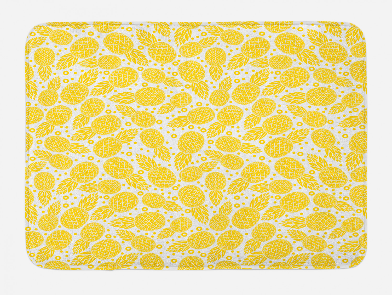 Yellow Bath Mat, Yellow Cute Tropical Exotic Pineapple Fruit Pattern